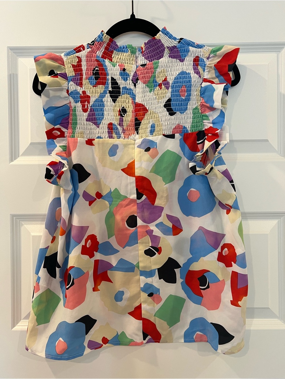 THML Abstract Floral Smocked Yoke Ruffle Sleeve Blouse Top Medium Colorful Boho - Picture 9 of 11